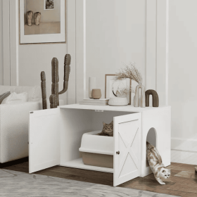 Cat Litter Box Enclosure With Barn Door, Cat Hole