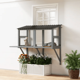 Wooden Cat Catio, Outdoor Cat Enclosure Window Perch With Jumping Platform