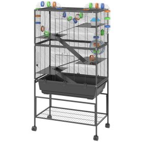 5 Tier Hamster Cage, Rolling Rat Cage With Deep Tray, Storage Shelf, Big Exercise Wheel, Hut, Tube System