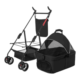 4 Wheels Pet Stroller Foldable Carrier Strolling Cart Travel Jogger Pet Stroller With Removable Liner Storage Basket For Dog Cat