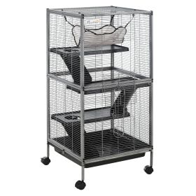Large Metal 4 Tiers Small Animal Cage With Hammock, Removable Tray, Extra Space For Ferrets Chinchillas, Gray