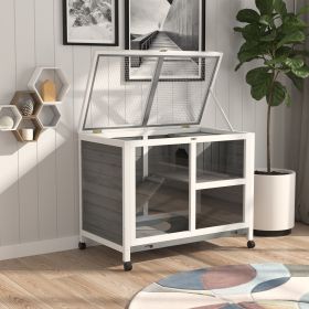 Outdoor Rabbit Enclosure Solid Wood Pet House with a Main Room for Sleeping and a Cage Area for Playing - Indoor/Outdoor