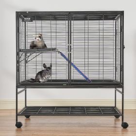 39' Metal Small Animal Cage 2-Tier Rolling Ferret Cage With Tray A Ramp