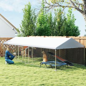 Two Room Outdoor Dog Kennel, Dog Run With Roof, Waterproof UV-Resistant Cover, Secure Lock, 19.7 X 7.5 X 5.2