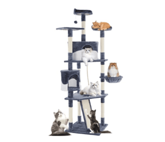 C79-inch Cat Tree Tower, Large Multi-story Cat Climbing Tower, Natural Sisal Grabber Posts, Extended Platform, Hammock