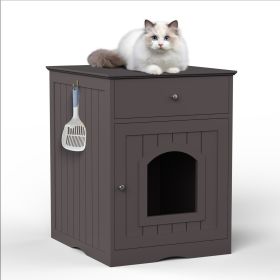 Wooden Pet House Cat Litter Box Enclosure With Drawer & Side Table
