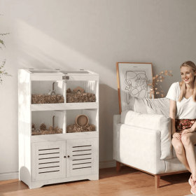 Large Hamster Cage For Multiple Small Pets, Rat Cage With Storage Cabinet, Clear Transparent Panels