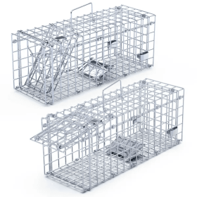 2Pcs Foldable Rat Trap Cage Humane Live Rodent Trap Cage Galvanized