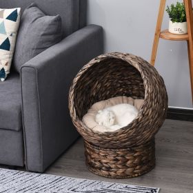 Handmade Wicker Elevated Cat Bed With Cushion Dark Brown For Kittens