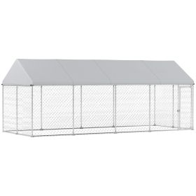 Heavy Duty Outdoor Dog Kennel With Waterproof Roof, Secure Latch, Chain Link Dog Run For Backyard, 19.7 X 7.5 X 7.9