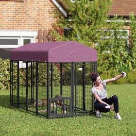 Welded Wire Outdoor Dog Kennel with 360° Rotating & 4 Levels Adjustable Bowls (Option: Red-1445x620x290 mm)