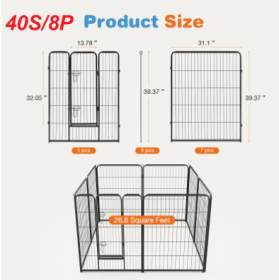 Dog Playpen Indoor Fence Height Metal Exercise Pen With Door Small Puppy-Medium-Large Dogs Animal Pet For Outdoor, Garden, Yard (Option: 40S 8P)
