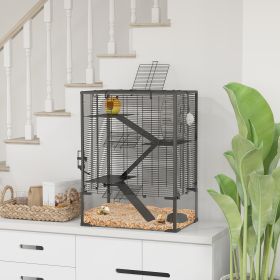 4 Tier Hamster Cage with Deep Tempered Bottom (Option: Black-370x220x460 mm)