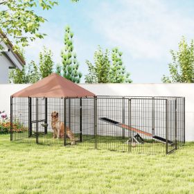 Large Outdoor Dog Kennel with Rotating & Adjustable Height Bowls (Option: Coffee-1160x740x240 mm)