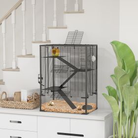 4 Tier Hamster Cage with Deep Tempered Bottom (Option: Black-890x585x330 mm)