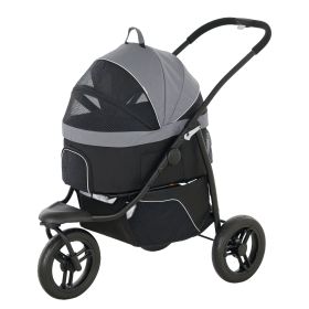 3 In 1 Pet Jogging Stroller For Small Dogs And Cats With Detachable Carrier, Storage Basket, Gray (Option: Gray)