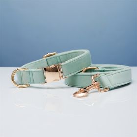 Multiple Colour Velvet Personalise Dog Collar Leash Set With Bow (Option: Cyan set-M)