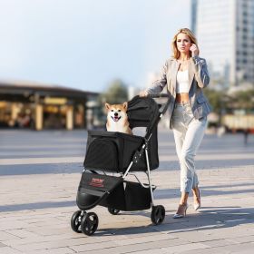 Pet Stroller Foldable 3 Wheels Dog Stroller with Brake up to 35lbs Travel Camp (Option: Black)