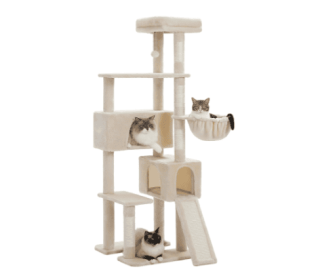 Cat Tree Tower, 65-inch Large Cat Tree, With Hammocks And Scratch Columns, A Comfortable And Fun Cat Jumping Platform Space (Option: Light grey)