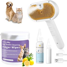 Universal Pet Steam Brush For Cats And Dogs 3-in-1 Spray Hair Removal Comb With Waterless Shampoo And Ear Towel,Tiktok, Amazon, Walmart Banned (Option: Brush Set with Pet Teeth Clean)