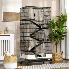6-tier Platform Rolling Small Animal Rabbit Cage with a Large Living Space (Option: Black and White-870x600x270 mm)
