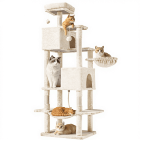 66 Inch Cat Tree Tower, Large Multi-Cat Climbing Extended Platform, Hammock, Pet House For Indoor Cats And Kittens Play (Option: Beige)