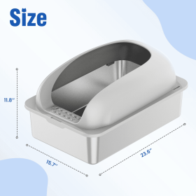 Stainless Steel Cat Litter Box With Lid, Large Cat Litter Box For Big Cats, Scoop And Mat Included (Option: Light grey)