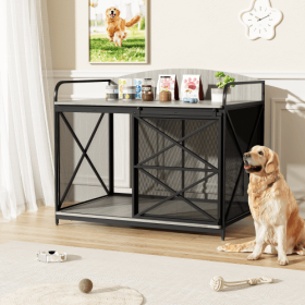 42.8 Heavy Duty Large Dog Crate Furniture For Large Medium Dog, Farmhouse Wooden Dog Kennel Indoor End Table, Decorative Pet House For Large Dogs (Option: Gray)