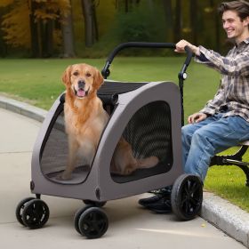Pet Stroller 4-Wheels Dog Stroller Carrier 160lbs Weight Capacity Portable (Option: Grey)