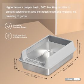 Oversized Stainless Steel Litter Box, Semi-enclosed Splash-proof And Leak-proof Design, Removable Lid, Suitable For Big Cats, And More (Option: M15-Grey)