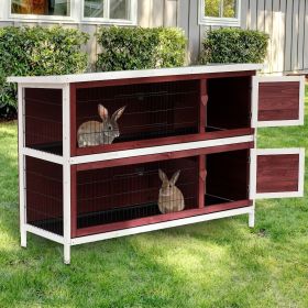 54" 2-Story Large Rabbit Hutch Bunny Cage Pet House Small Animal Habitat with Lockable Doors (Option: Reddish Brown-1455x555x210 mm)