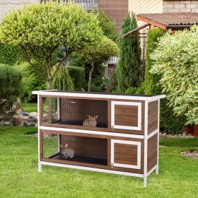 54" 2-Story Large Rabbit Hutch Bunny Cage Pet House Small Animal Habitat with Lockable Doors (Option: Coffee Brown-1470x570x220 mm)