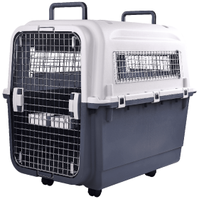 Only Supports Self Pickup  Plastic Dog Kennel, Pet Transport, Rolling Plastic Airline Approved Wire Door Travelling Dog Crate, Small-Medium-Large (Option: Large)
